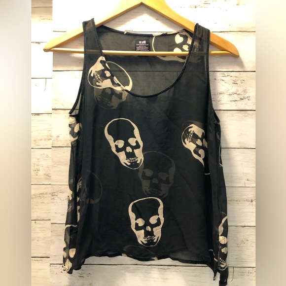 E.vil Black Silk Skull Grunge Tank Top - Picture 1 of 4